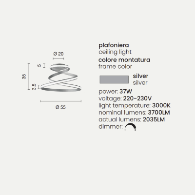 Plafoniera moderna VUELTA a LED D55 cm in metallo verniciato Silver