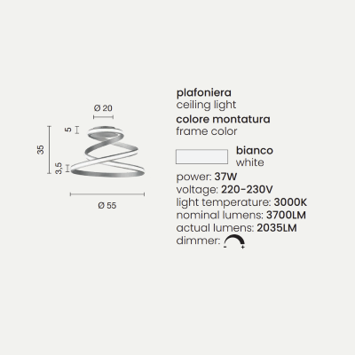VUELTA moderne LED Deckenleuchte aus weiß lackiertem Metall D55 cm