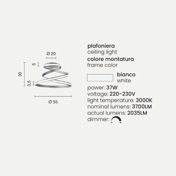VUELTA moderne LED Deckenleuchte aus weiß lackiertem Metall D55 cm
