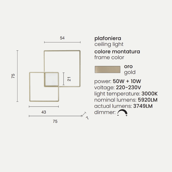 Plafón DOWEL de metal pintado ORO 75x7 cm