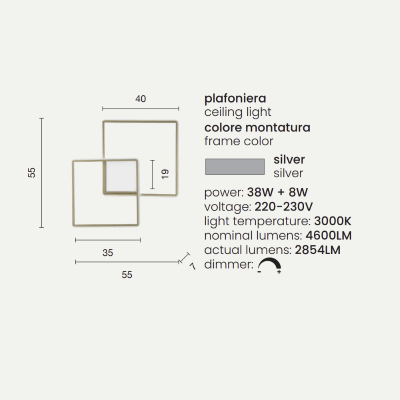 Deckenleuchte DOWEL aus SMALL Silber lackiertem Metall 55x7 cm