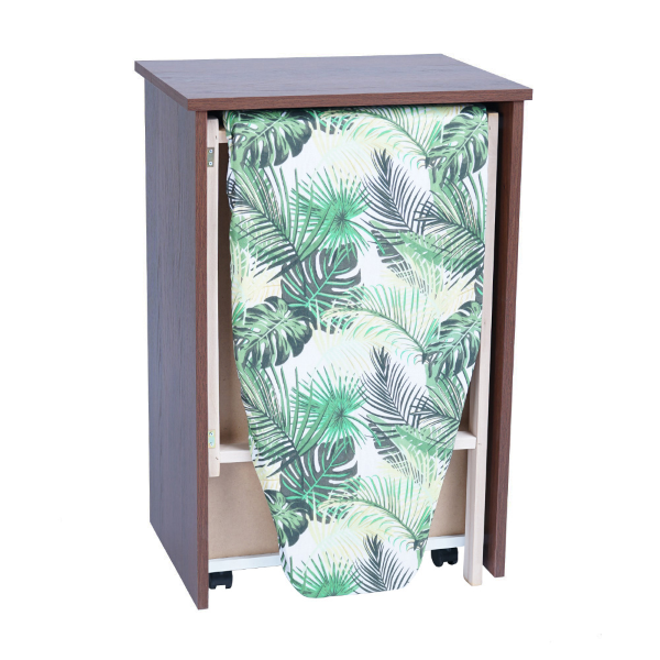 Retractable ironing board cabinet in walnut wood 55x85h cm with 1 door and 2 drawers