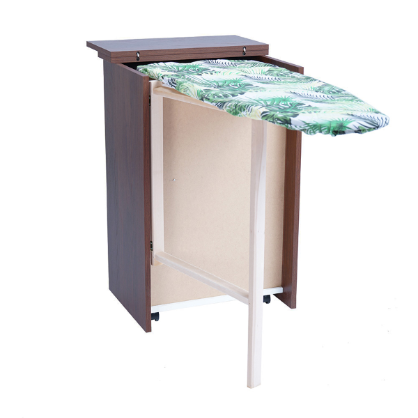 Retractable ironing board cabinet in walnut wood 55x85h cm with 1 door and 2 drawers