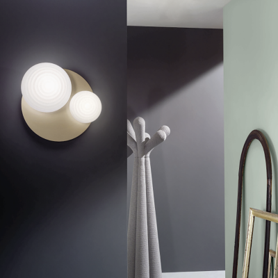 D52 cm TONDO Deckenleuchte mit Gold-Metallsockel und 2 Glasdiffusoren