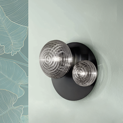 D52 cm TONDO Deckenleuchte mit geräuchertem Metallsockel und 2 Glasdiffusoren