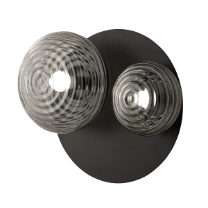 TONDO ceiling light with SMOKED metal base and 2 blown glass diffusers