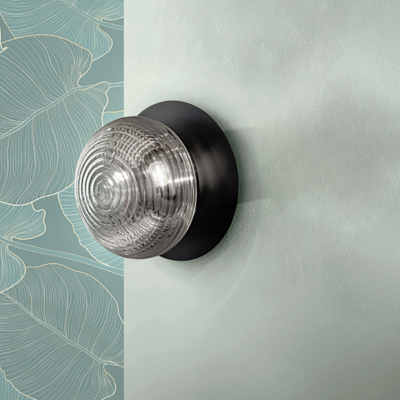 D46 cm TONDO Deckenleuchte mit geräuchertem Metallsockel und Glasdiffusor