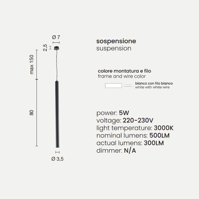 Lampada a sospensione EXAGON a LED D3,5 cm in metallo verniciato BIANCO