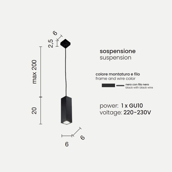 Lámpara colgante 1 luz GU10 - moderna Pequeña negra ALOA 6 cm