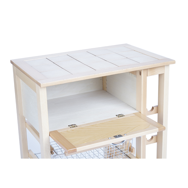 Fruit trolley with bread bin and natural bottle holder