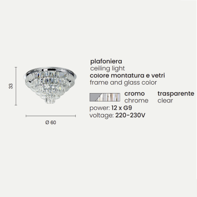 Plafón D60cm 12 luces G9 - CASTLE plata