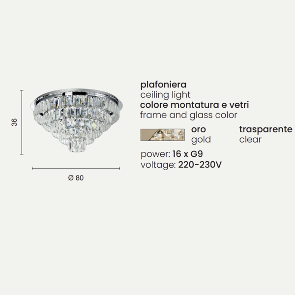 Plafón D80cm 16 luces G9 - CASTLE Oro