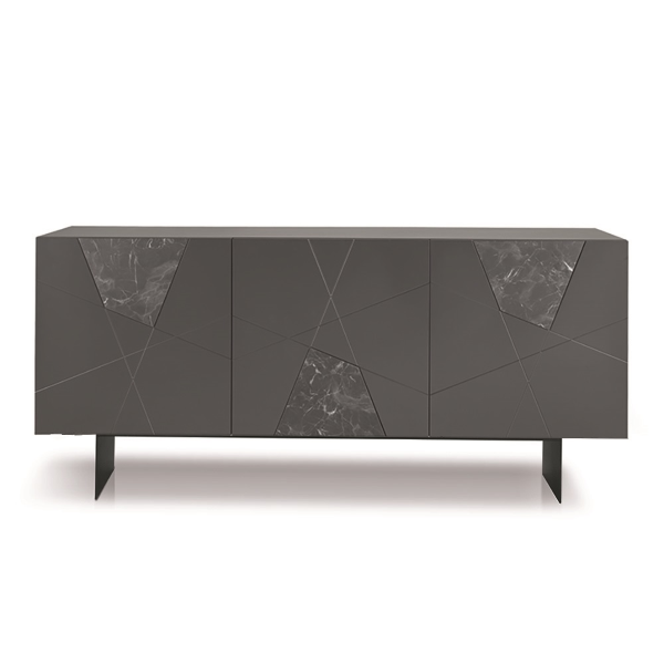 180 cm großes Sideboard aus Holz mit 3 anthrazitfarbenen Türen und Marmorglas – ADEL 2 Füße