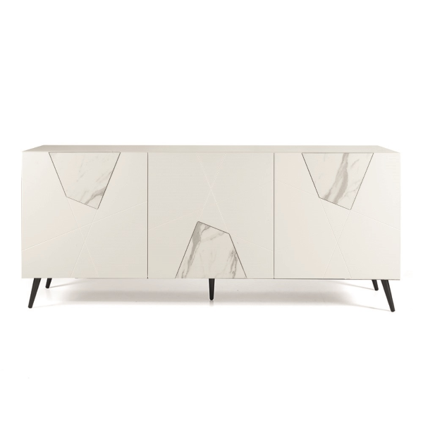 Madia 3 ante inserti vetro effetto marmo L180 5 piedini ADEL Bianco