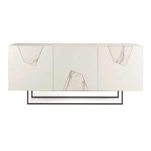 3-door sideboard in 180 cm white wood and marble effect glass - ADEL