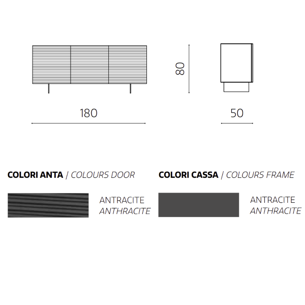 Buffet en bois 180 cm 3 portes Anthracite - ARISA 2 pieds