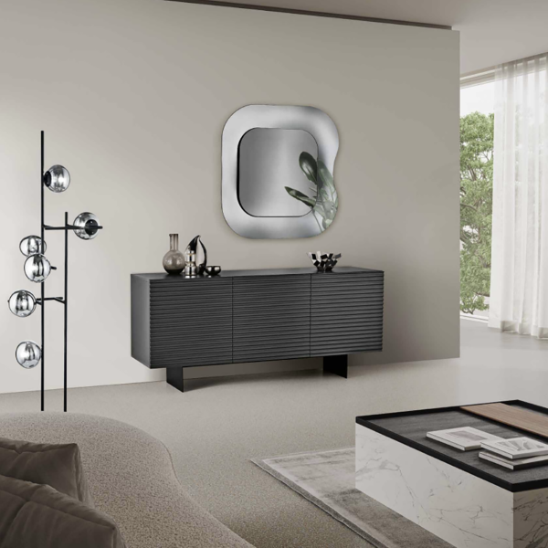 Buffet en bois 180 cm 3 portes Anthracite - ARISA 2 pieds