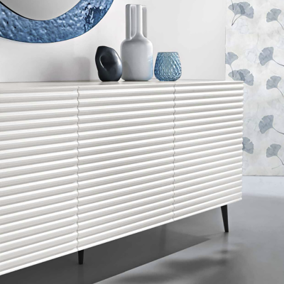 Buffet 180 cm en bois blanc avec 3 portes - ARISA 5 pieds