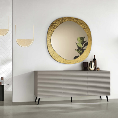 Buffet 180 cm en bois gris tourterelle 3 portes - ARISA 5 pieds