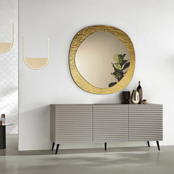 Buffet 180 cm en bois gris tourterelle 3 portes - ARISA 5 pieds