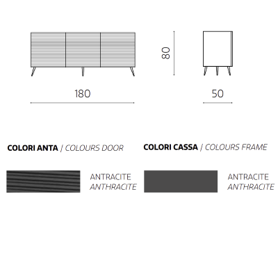 180 cm großes Sideboard aus anthrazitfarbenem Holz mit 3 Türen – ARISA 5 Fuß