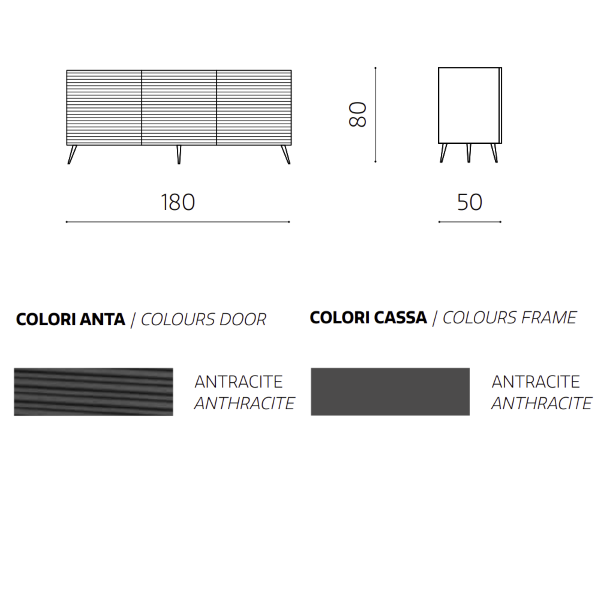 180 cm großes Sideboard aus anthrazitfarbenem Holz mit 3 Türen – ARISA 5 Fuß