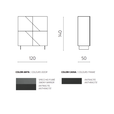 Wooden sideboard 4 doors Anthracite smoked mirror 2 feet - ARTE 120