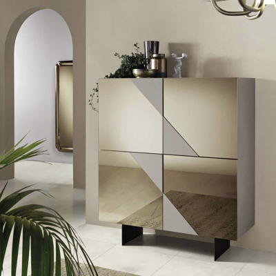 Buffet en bois 4 portes Tortora Bronze miroir 2 pieds - ARTE 120