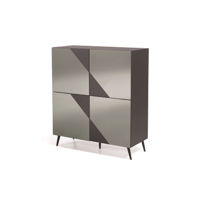 Anthracite wooden sideboard with smoked mirror, 4 doors and 5 feet - ARTE 120