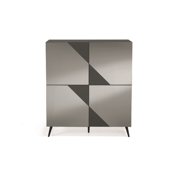 Anthracite wooden sideboard with smoked mirror, 4 doors and 5 feet - ARTE 120