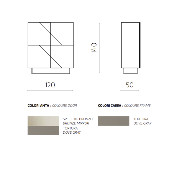 Buffet en bois 4 portes Tortora Bronze miroir avec pieds façonnés - ARTE 120