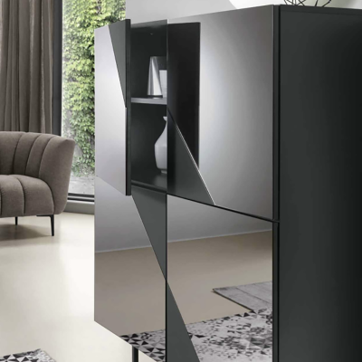 Buffet en bois 4 portes Anthracite Miroir fumé avec pieds façonnés - ARTE 120