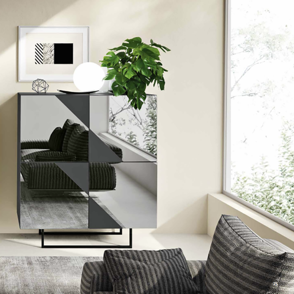 Buffet en bois 4 portes Anthracite Miroir fumé avec pieds façonnés - ARTE 120