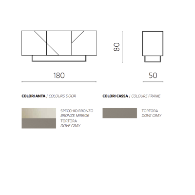 Buffet en bois 3 portes Tortora Bronze miroir avec pieds façonnés - ARTE 180