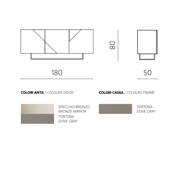 Buffet en bois 3 portes Tortora Bronze miroir avec pieds façonnés - ARTE 180