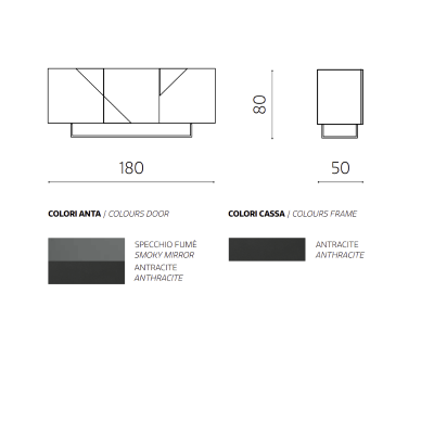 Buffet en bois 3 portes miroir fumé anthracite avec pieds façonnés - ARTE 180