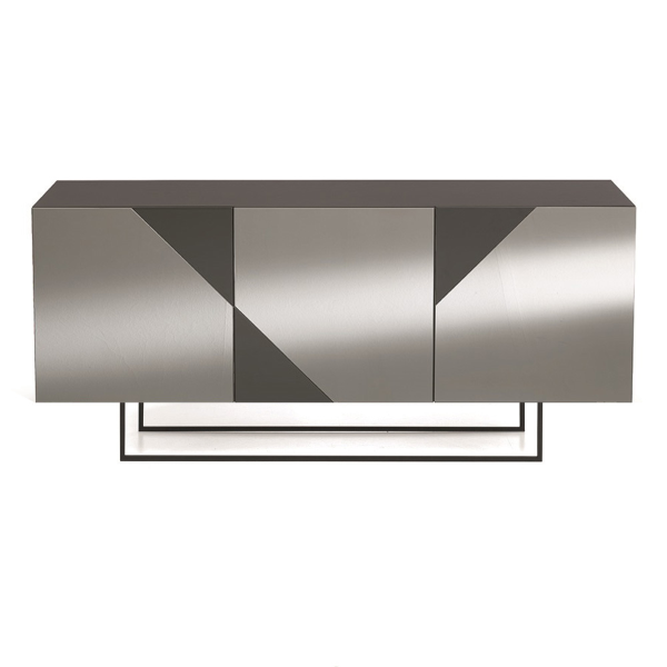 Buffet en bois 3 portes miroir fumé anthracite avec pieds façonnés - ARTE 180