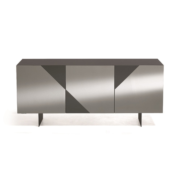 Madia credenza 3 ante in vetro specchio Fum cassa Antracite ARTE 180 con 2 piedini