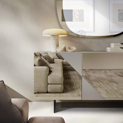 Wooden sideboard 3 doors Tortora Bronze mirror 2 feet - ARTE 180