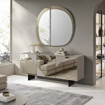 Wooden sideboard 3 doors Tortora Bronze mirror 2 feet - ARTE 180