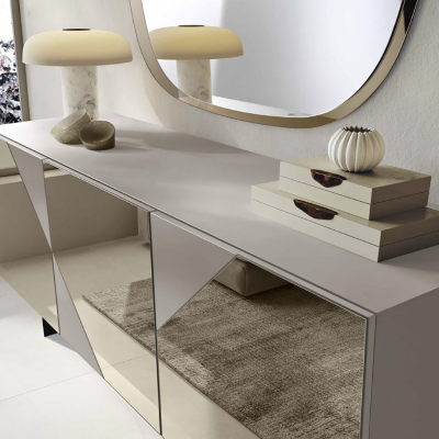 Wooden sideboard 3 doors Tortora Bronze mirror 2 feet - ARTE 180