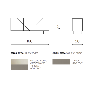 Wooden sideboard 3 doors Tortora Bronze mirror 2 feet - ARTE 180
