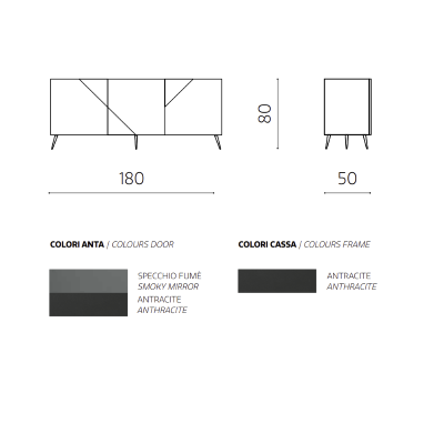 Buffet en bois anthracite avec miroir fumé 3 portes et 5 pieds - ARTE 180