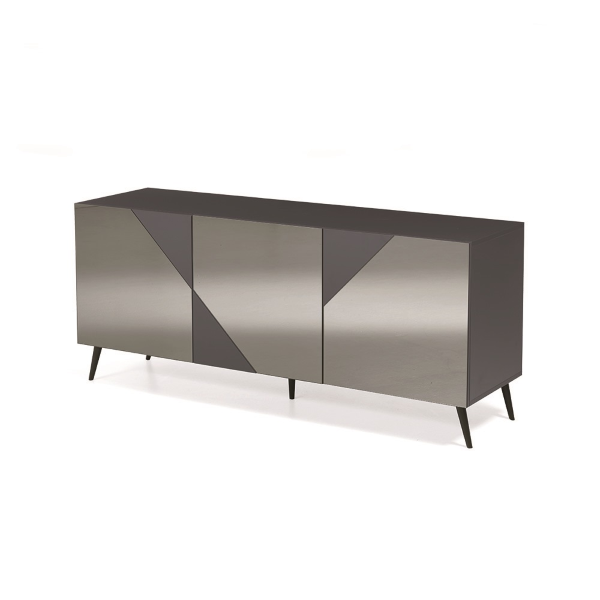Buffet en bois anthracite avec miroir fumé 3 portes et 5 pieds - ARTE 180