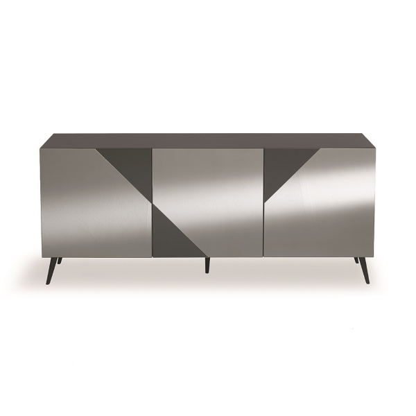 Buffet en bois anthracite avec miroir fumé 3 portes et 5 pieds - ARTE 180