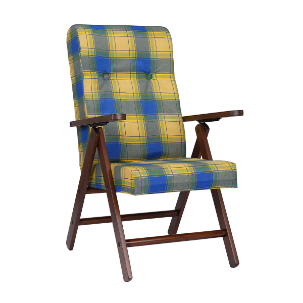 Fauteuil inclinable en bois et tissu tartan bleu MOLISANA
