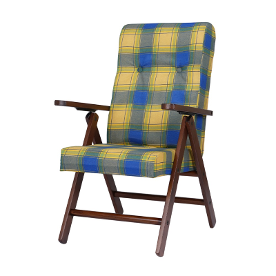 Fauteuil inclinable en bois et tissu tartan bleu MOLISANA