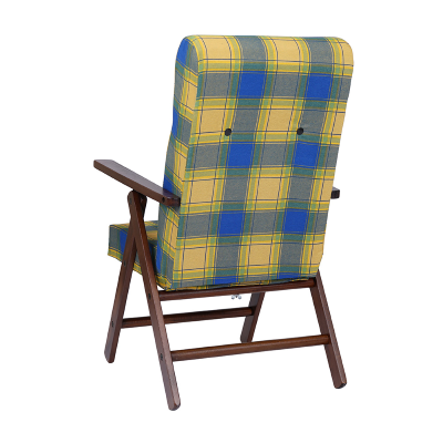Fauteuil inclinable en bois et tissu tartan bleu MOLISANA
