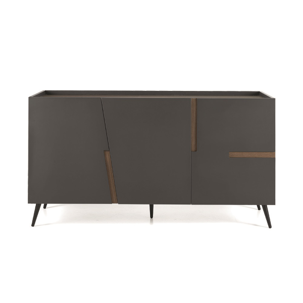 Madia credenza 3 ante inserti teak con scocca Antracite GIRONA con 5 piedini