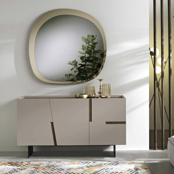 Wooden sideboard 3 doors 160 cm Taupe and Teak - GIRONA 2 feet
